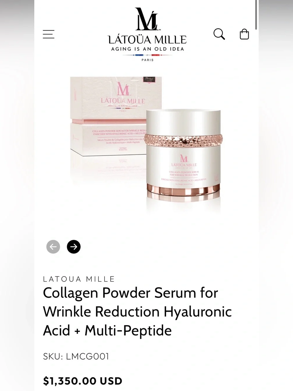 Latoua Mille Collagen Powder Serum for Wrinkle Reduction Hyaluronic Acid+Peptide